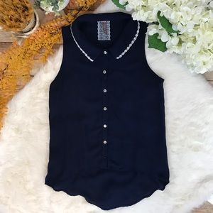 Mauve Collared Blouse Sleeveless Lace Trim